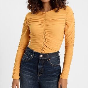 Express Mustard Ruched Long Sleeve Top